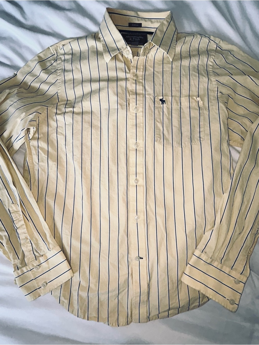 Abercrombie & Fitch Men's Yellow Stripe Button-Down Shirt